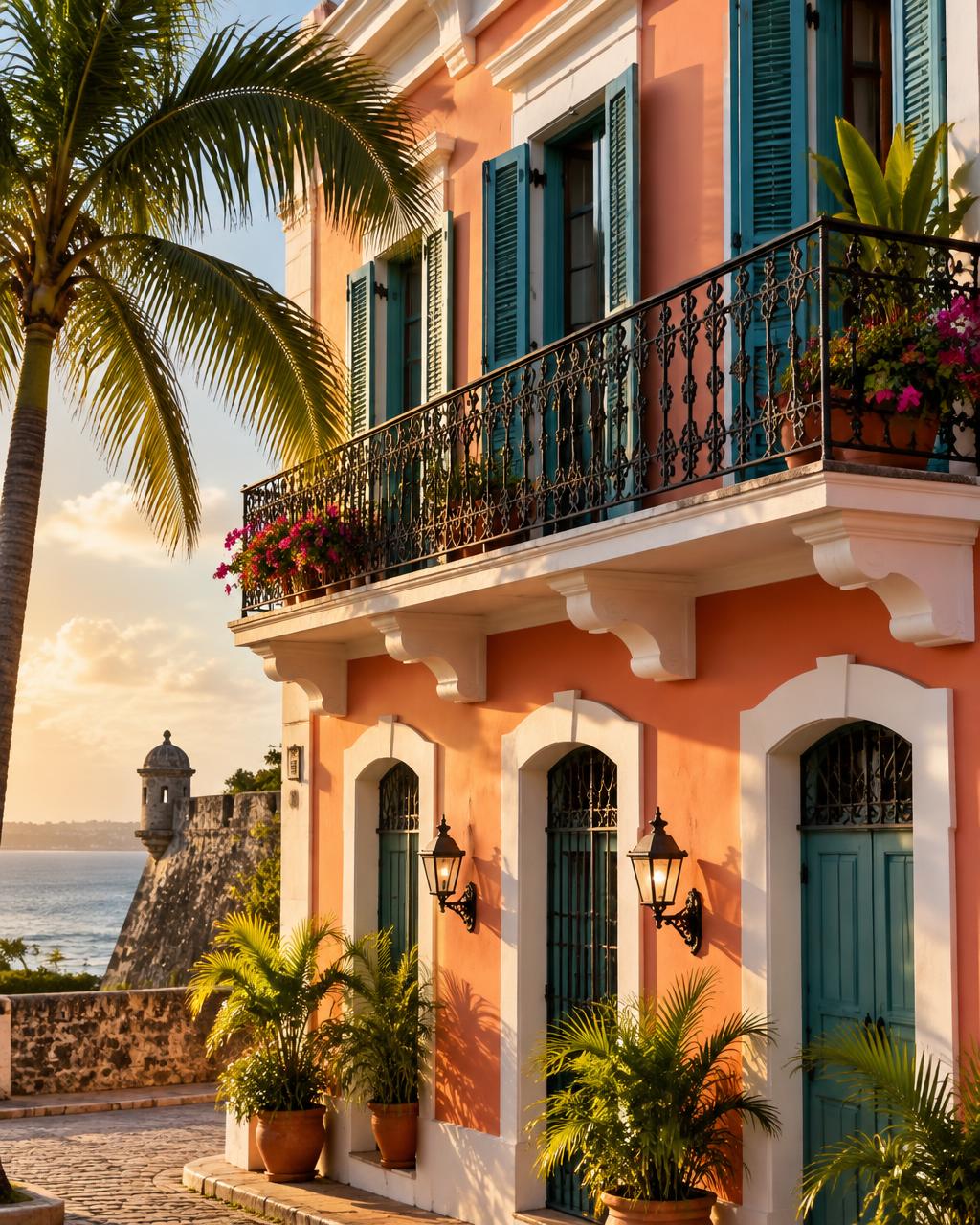 Sunlit colonial facade in Old San Juan